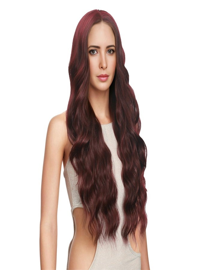 FUTAI Long Wavy Wig 30 Inch Wine Red HD Front Lace Body Curly Synthetic Hair Wigs for Women Professional Female Diverse Styles Daily Party Cosplay - Image 2